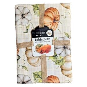 Pumpkin Tablecloth Kitchen Holiday Orange White Tan 60 x 84-in Polyester Gift
